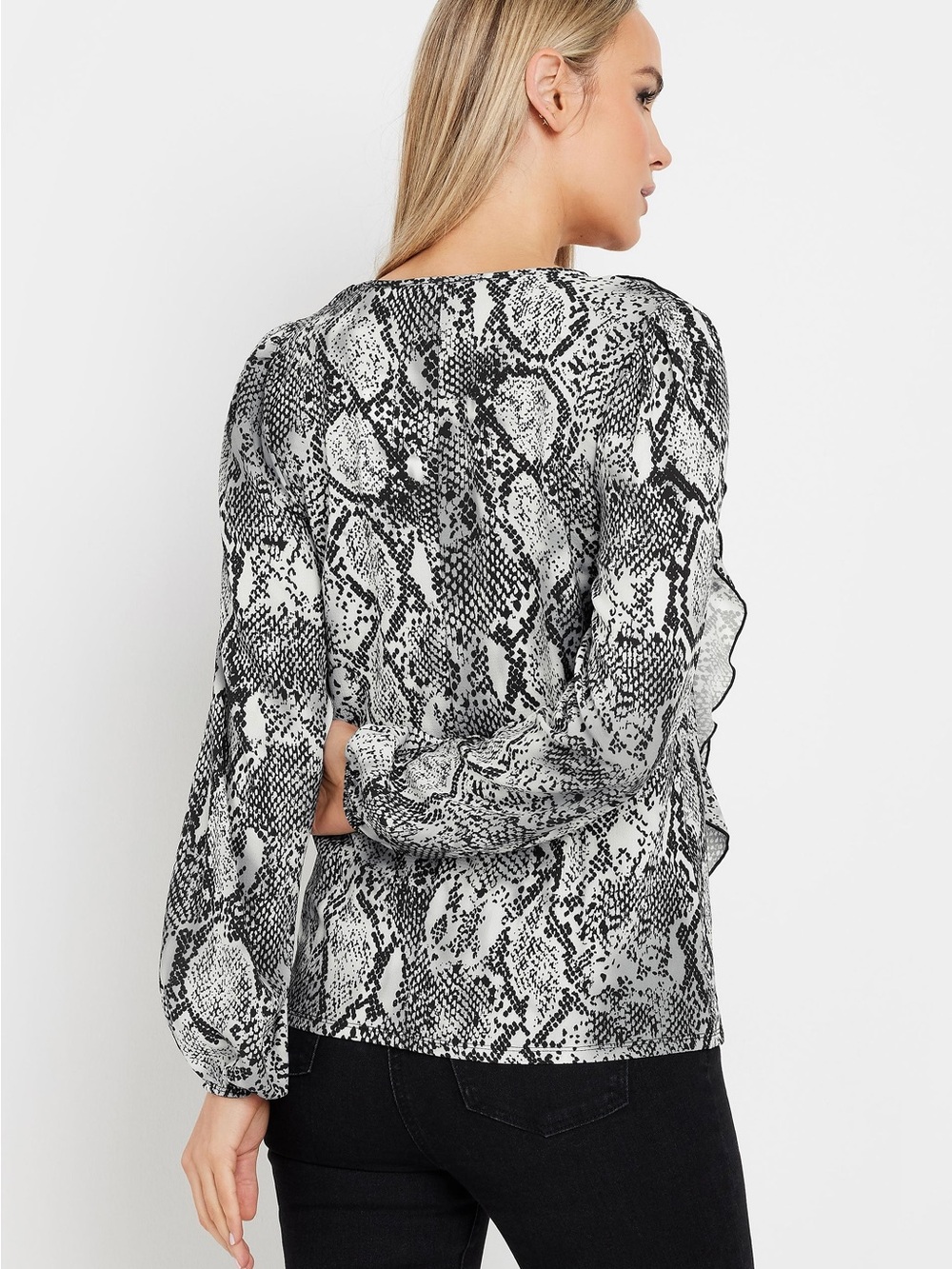 Joe Fresh Monochrome Snake-Print Long-Sleeve Blouse